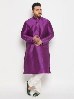Vastramay - Mens Purple And Cream Silk Blend Kurta Pyjama