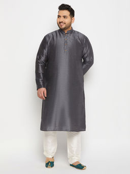 Vastramay - Mens Steel And Cream Silk Blend Kurta Pyjama (Set of 2)