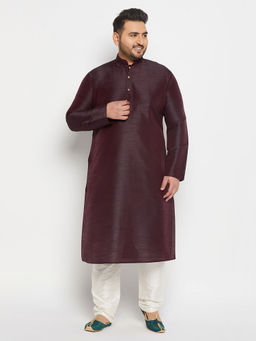 Vastramay - Mens Wine And Cream Silk Blend Kurta Pyjama