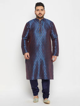 Vastramay - Mens Royal Blue Silk Blend Kurta Pyjama