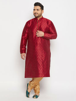 Vastramay - Mens Maroon Silk Blend Kurta Pyjama