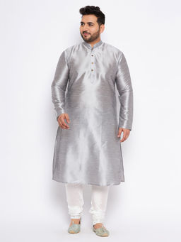 Vastramay - Mens Grey Silk Blend Kurta Pyjama (Set of 2)