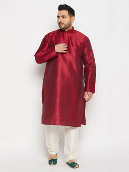 Vastramay - Mens Maroon And Cream Silk Blend Kurta Pyjama