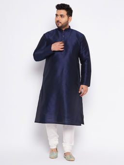 Vastramay - Mens Navy Blue Silk Blend Kurta Pyjama