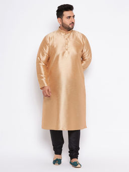 Vastramay - Mens Rose Gold Silk Blend Kurta Pyjama