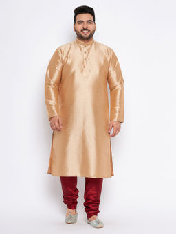 Vastramay - Mens Rose Gold Silk Blend Kurta Pyjama