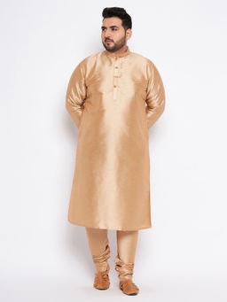 Vastramay - Mens Rose Gold Silk Blend Kurta Pyjama