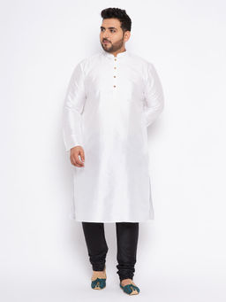Vastramay - Mens White Silk Blend Kurta Pyjama
