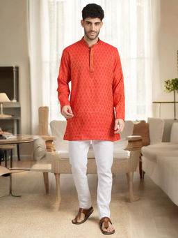 TATTVA - Men Red Toned Ethnic Motifs Chikankari Kurta