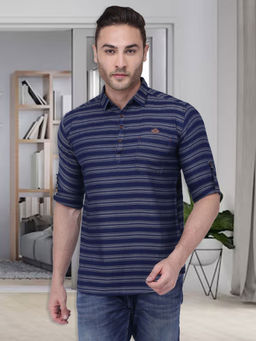 KUONS AVENUE - Men's Grey Indigo Denim Full Sleeve Short Kurta