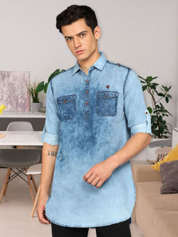 KUONS AVENUE - Men's Tailored Fit Denim Short Pathani Kurta
