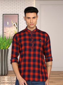 KUONS AVENUE - Men's Barn Orange Lyocell Short Kurta