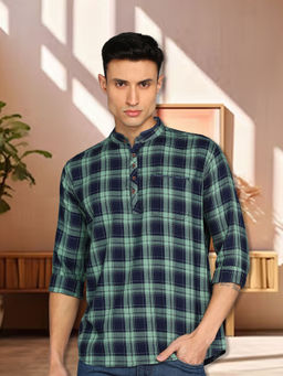 KUONS AVENUE - Men's Teal Tailored Fit Casual Cotton Twill Kurta