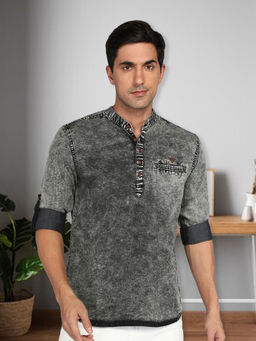 KUONS AVENUE - Black Men's Denim Short Kurta