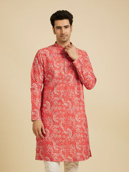 Manyavar - Pink Blended Cotton Printed Kurta for Men