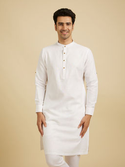 Manyavar - White Cotton Solid Kurta for Men