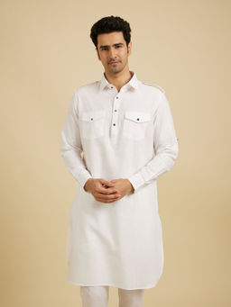 Manyavar - White Cotton Solid Pathani Kurta for Men