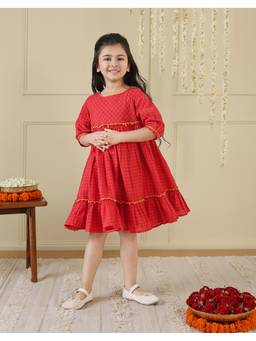 Fabindia - Red Cotton Check Dress