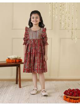 Fabindia - Terracotta Cotton Kalamkari Printed Dress