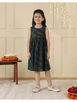 Fabindia - Green Cotton Dabu Printed Dress