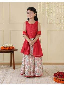 Fabindia - White Cotton Blend Hand Block Printed Choli and Lehenga with Dupatta
