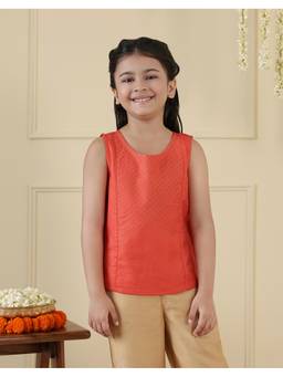 Fabindia - Orange Viscose Blend Stitchline Pop Stitch Top