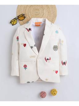 Mini Stitch - Cotton Woven Graphic Embroidered Blazer - Cream