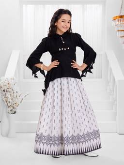 Mini Stitch - Cotton Woven Placement Gematrical Print Top with Skirt - Black