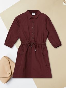 max - Girls Solid Shirt Dress - Maroon