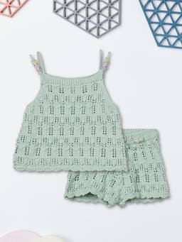 max - Girls Crochet Knit Shorts with Top - Green