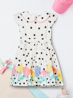 max - Girls Polka Dot Printed Dress - Cream