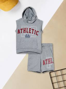 max - Boys Solid Short with T-Shirt - Grey