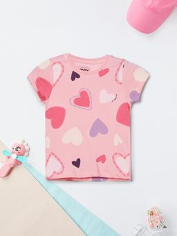 max - Girls Heart Printed T-shirt - Pink