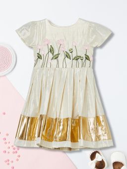 max - Girls Embroidered Dress - Cream