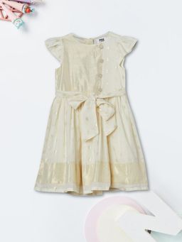 max - Girls Printed Dress with Belt - Cream