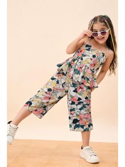 StyloBug - Girls Flower Print Square Neck Casual Wear Co-Ord Set - Multi