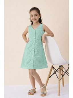 StyloBug - Girls Knee Length A-Line Casual Wear Dress Olive
