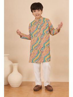 StyloBug - Boys Laheriya Print A-Line Ethnic Wear Kurta with Pyjama - Multi