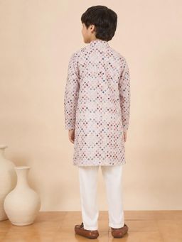 StyloBug - Boys Printed Stand Collar A-Line Ethnic Wear Kurta with Pyjama - Multi
