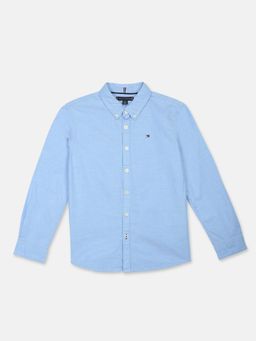 Tommy Hilfiger - Boys Solid Regular Fit Cotton Shirt - Blue