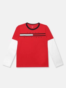 Tommy Hilfiger - Boys Colorblock Regular Fit Cotton T-Shirt - Red