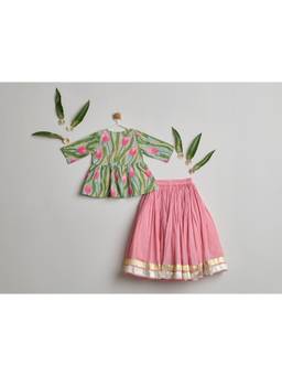 Nino By Vani Mehta - Amrapali Pink Inner with Top and Skirt - Pink