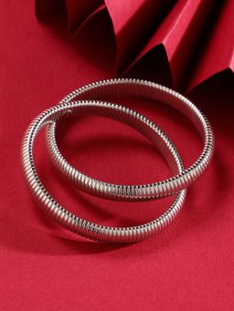 Sohi - Women'S The Ribbed-Intertwine Bangle Bracelet - Metallic Silver