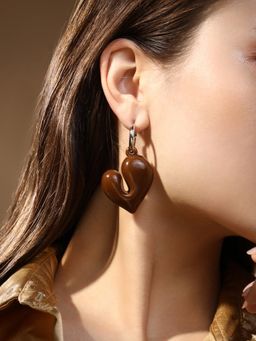 Sohi - Women'S The Fluid-Coeur Drop Earrings - Chocolate Brown