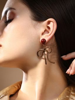 Sohi - Women'S The Knote Drop Earrings - Chocolate Brown