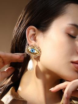 Sohi - Women'S The Evil Eye Perla Drop Earrings - California Gold