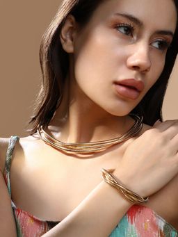 Sohi - Women'S The Ribbed-Intertwine Jewellery Set - California Gold
