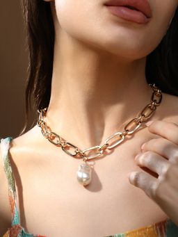 Sohi - Women'S The Dented-Perla Chain Necklace - California Gold