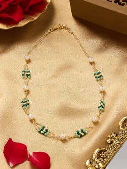 Zaveri Pearls - Green Beads Embellished Multistrand Fusion Wear Necklace
