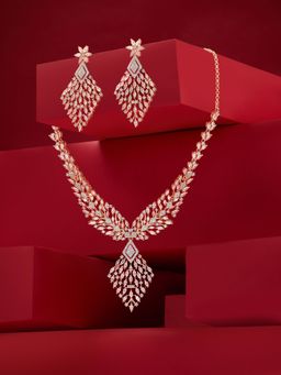 Zaveri Pearls - Rose Gold Cubic Zirconia Contemporary Jewellery Set